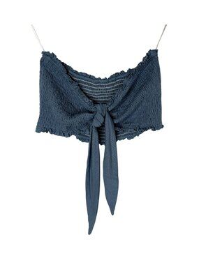 SHEIN Womens Medium Smocked Tube Top Blue Tie Front Bandeau Y2K Summer